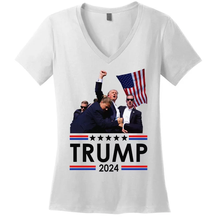 Trump Fist Pump Shot At Trump 2024 Trump Survives Rally Women's V-Neck T-Shirt