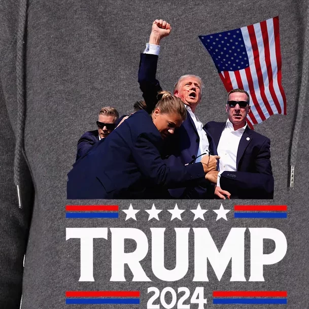 Trump Fist Pump Shot Womens Funnel Neck Pullover Hood