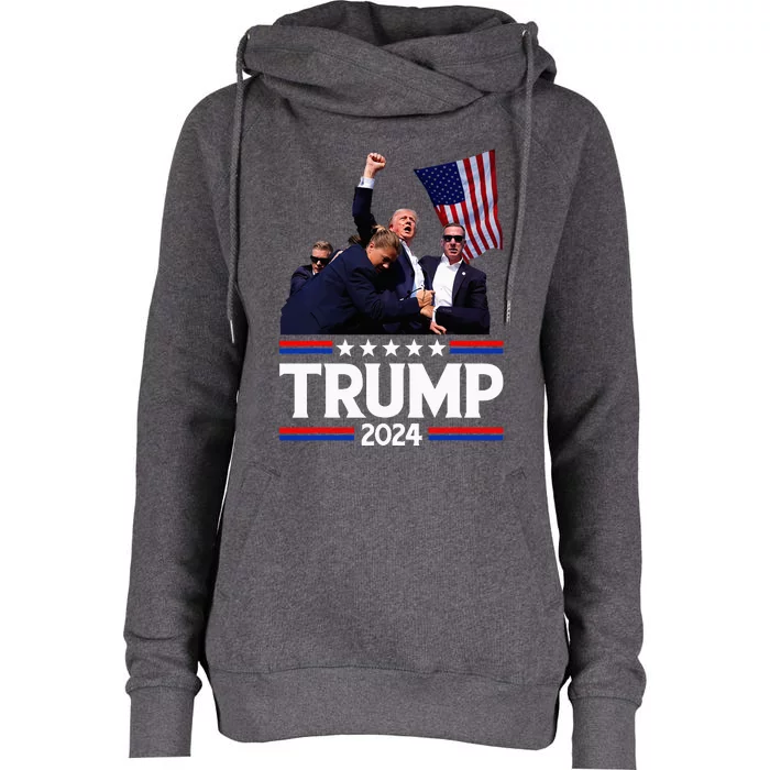 Trump Fist Pump Shot Womens Funnel Neck Pullover Hood