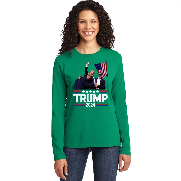 Trump Fist Pump Shot Ladies Long Sleeve Shirt