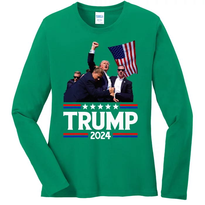 Trump Fist Pump Shot Ladies Long Sleeve Shirt