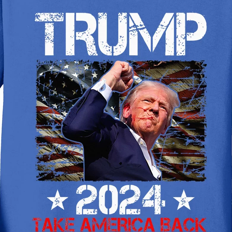 Trump Fist Pump Shot At Trump 2024 Trump Survives Rally Kids Long Sleeve Shirt