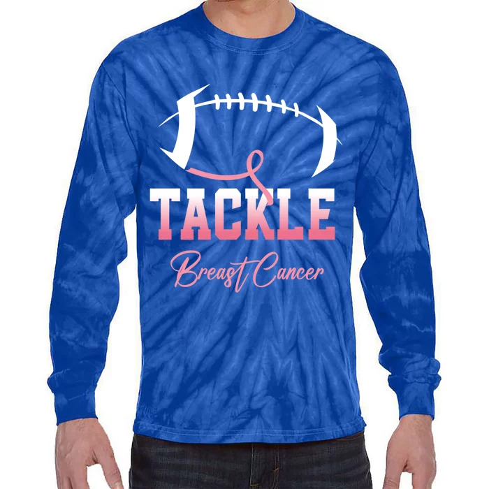 Tackle Football Pink Ribbon Breast Cancer Awareness Gift Tie-Dye Long Sleeve Shirt