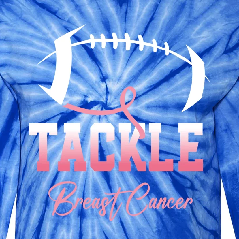 Tackle Football Pink Ribbon Breast Cancer Awareness Gift Tie-Dye Long Sleeve Shirt