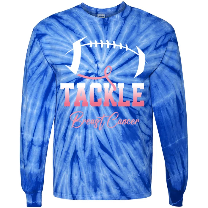 Tackle Football Pink Ribbon Breast Cancer Awareness Gift Tie-Dye Long Sleeve Shirt