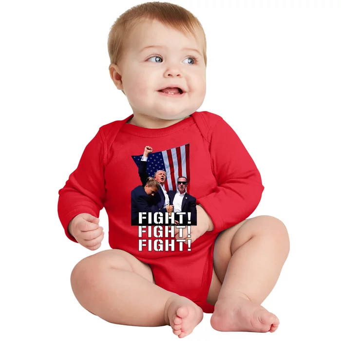 Trump Fist Pumped Fight Pray For Trump America Baby Long Sleeve Bodysuit