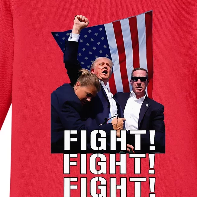 Trump Fist Pumped Fight Pray For Trump America Baby Long Sleeve Bodysuit