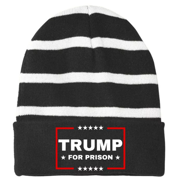 Trump For Prison Anti Trump Striped Beanie with Solid Band