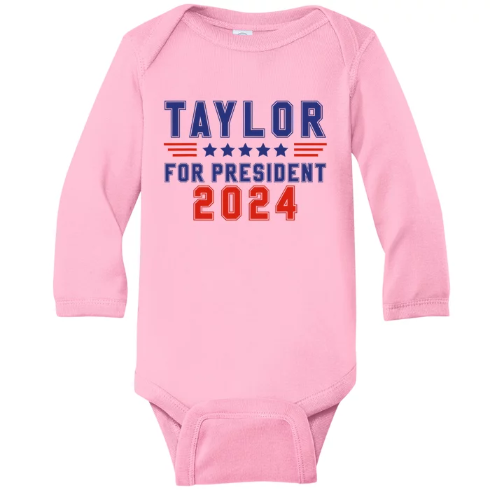 Taylor For President 2024 Funny Taylor First Name Baby Long Sleeve Bodysuit