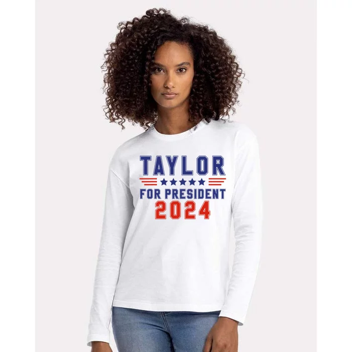 Taylor For President 2024 Funny Taylor First Name Womens Cotton Relaxed Long Sleeve T-Shirt