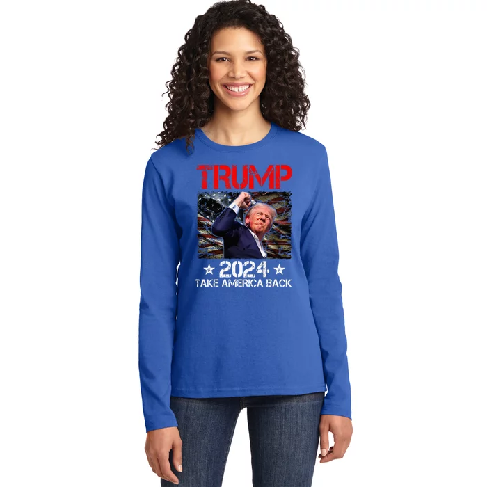 Trump Fist Pump Shot At Trump 2024 Trump Survives Rally Ladies Long Sleeve Shirt