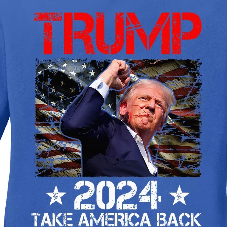 Trump Fist Pump Shot At Trump 2024 Trump Survives Rally Ladies Long Sleeve Shirt