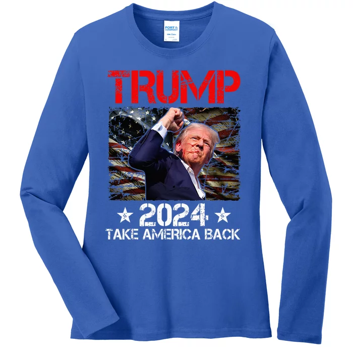 Trump Fist Pump Shot At Trump 2024 Trump Survives Rally Ladies Long Sleeve Shirt