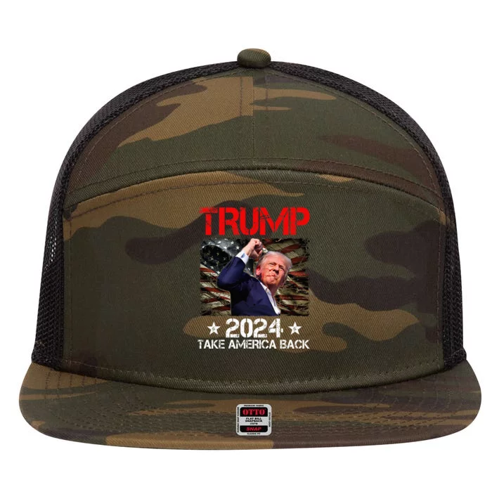 Trump Fist Pump Shot At Trump 2024 Trump Survives Rally 7 Panel Mesh Trucker Snapback Hat