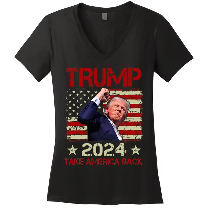 Trump Fist Pump Shot At Trump 2024 Trump Survives Rally Women's V-Neck T-Shirt