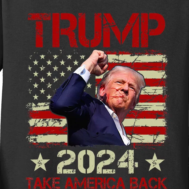 Trump Fist Pump Shot At Trump 2024 Trump Survives Rally Kids Long Sleeve Shirt