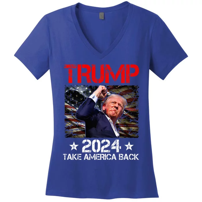 Trump Fist Pump Shot At Trump 2024 Trump Survives Rally Premium Women's V-Neck T-Shirt