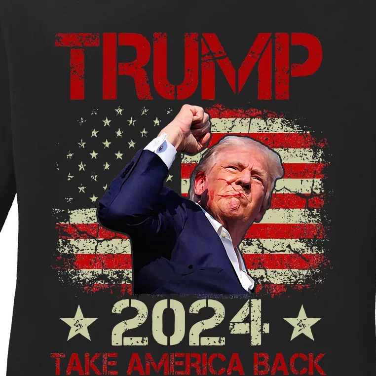 Trump Fist Pump Shot At Trump 2024 Trump Survives Rally Ladies Long Sleeve Shirt