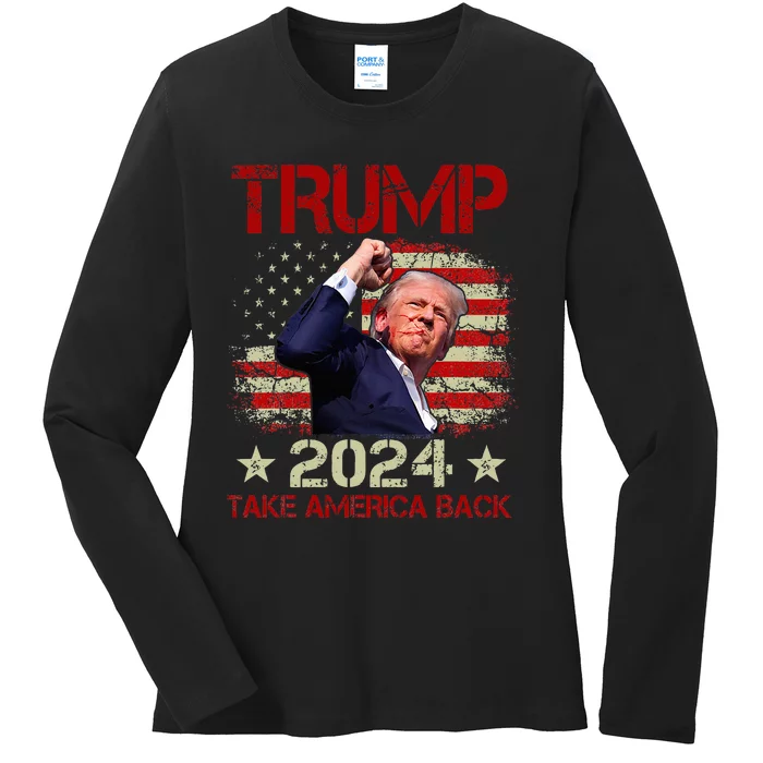 Trump Fist Pump Shot At Trump 2024 Trump Survives Rally Ladies Long Sleeve Shirt