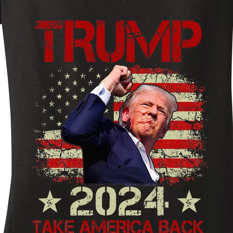 Trump Fist Pump Shot At Trump 2024 Trump Survives Rally Women's V-Neck T-Shirt