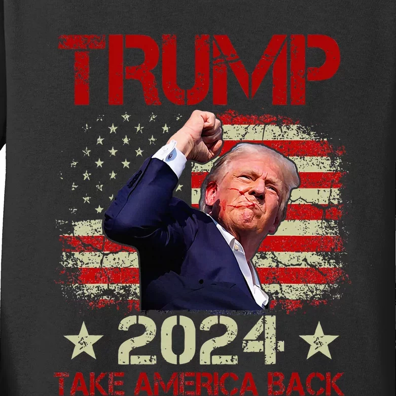 Trump Fist Pump Shot At Trump 2024 Trump Survives Rally Kids Long Sleeve Shirt