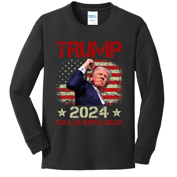 Trump Fist Pump Shot At Trump 2024 Trump Survives Rally Kids Long Sleeve Shirt