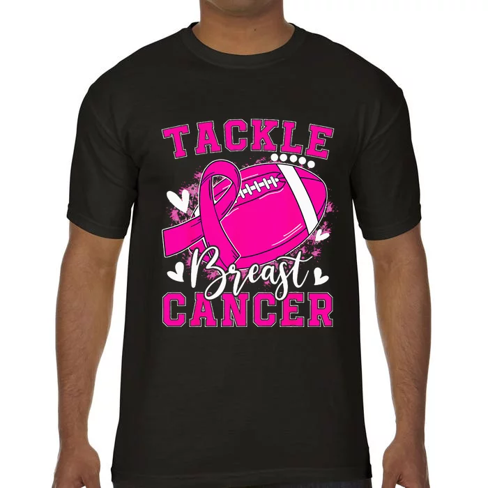 Tackle Football Pink Ribbon Breast Cancer Awareness Kids Comfort Colors T-Shirt