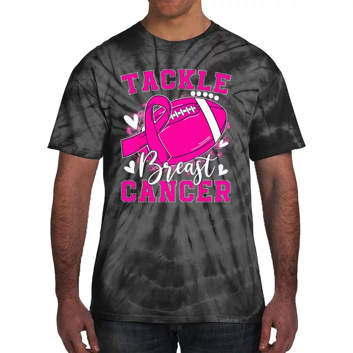 Tackle Football Pink Ribbon Breast Cancer Awareness Kids Tie-Dye T-Shirt