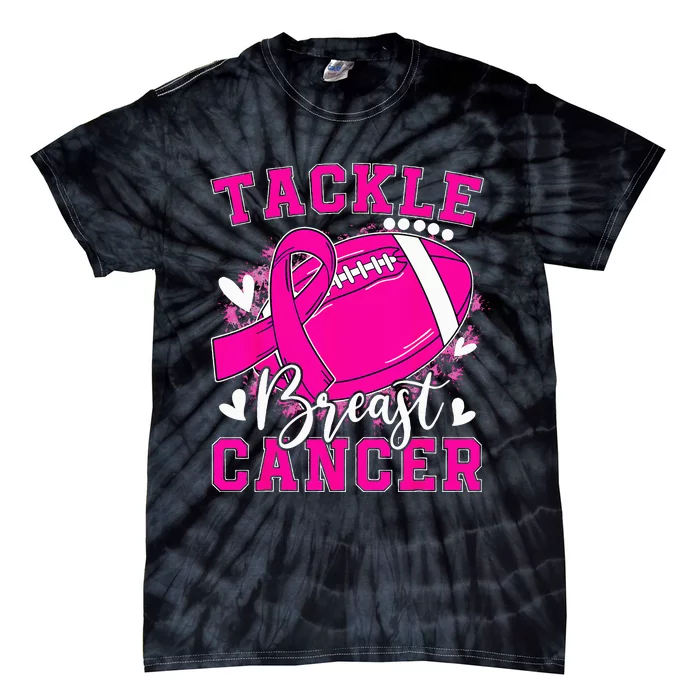 Tackle Football Pink Ribbon Breast Cancer Awareness Kids Tie-Dye T-Shirt