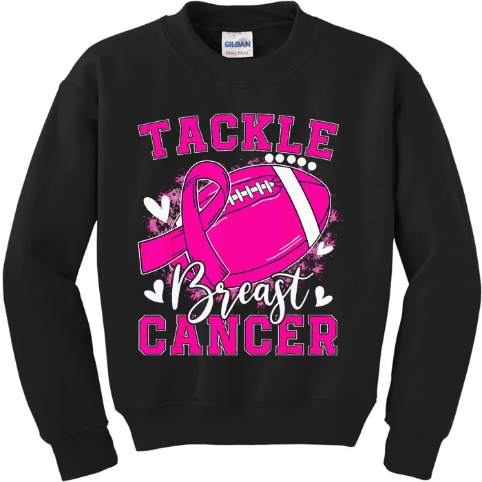 Tackle Football Pink Ribbon Breast Cancer Awareness Kids Kids Sweatshirt