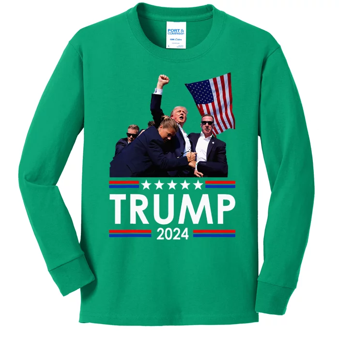 Trump Fist Pump Shot At Trump 2024 Kids Long Sleeve Shirt