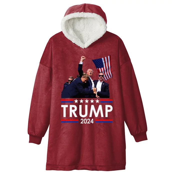 Trump Fist Pump Shot At Trump 2024 Hooded Wearable Blanket