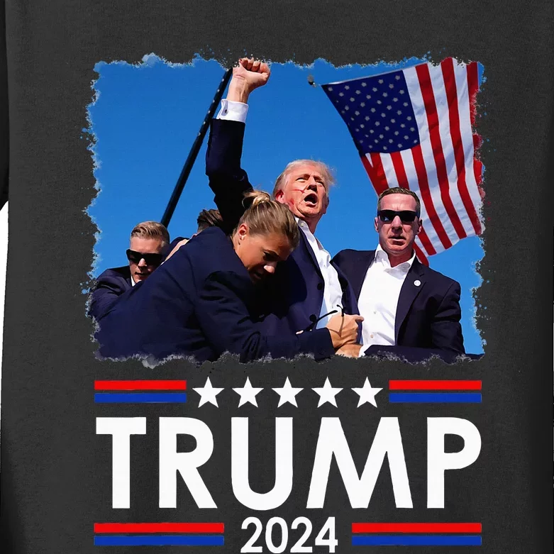 Trump Fist Pump Shot At Trump 2024 Trump Survives Rally Kids Long Sleeve Shirt