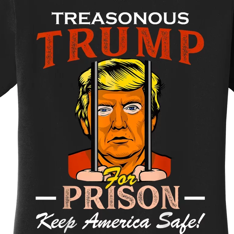 Trump For Prison 2024 Funny Support Trump Retro Usa Flag Women's T-Shirt