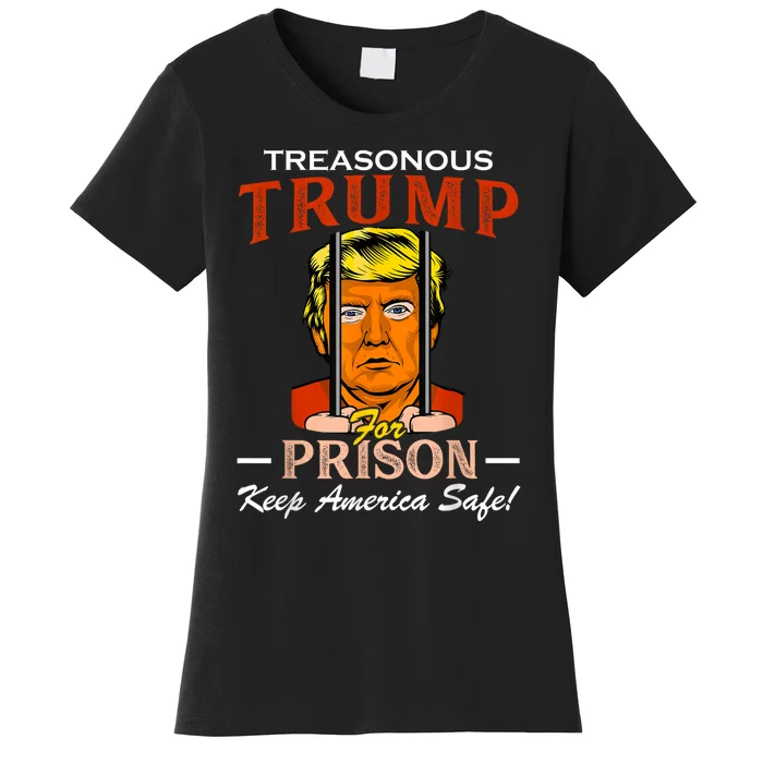 Trump For Prison 2024 Funny Support Trump Retro Usa Flag Women's T-Shirt