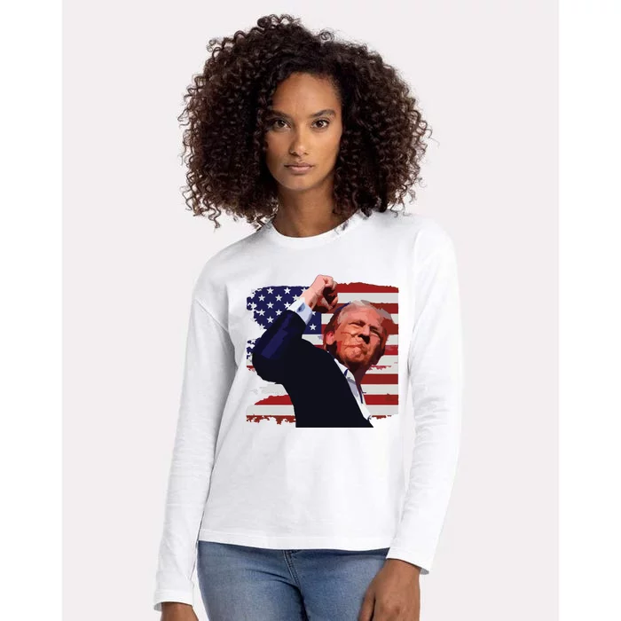 Trump Fist Pump Shot A Trump 2024 Trump For President Womens Cotton Relaxed Long Sleeve T-Shirt