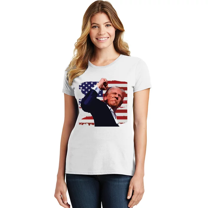 Trump Fist Pump Shot A Trump 2024 Trump For President Women's T-Shirt