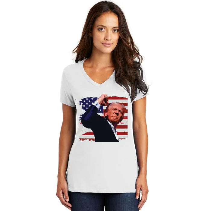 Trump Fist Pump Shot A Trump 2024 Trump For President Women's V-Neck T-Shirt