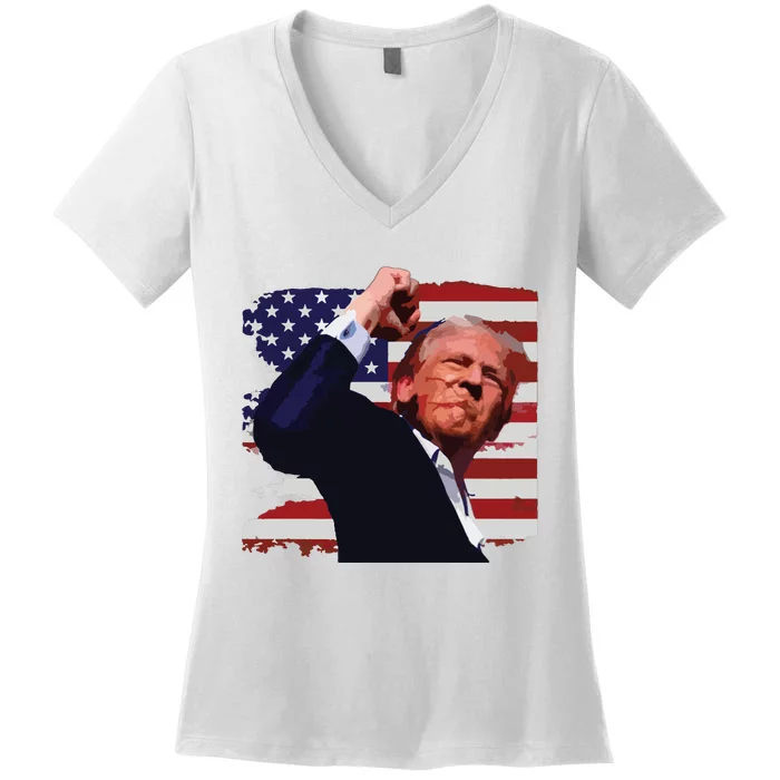 Trump Fist Pump Shot A Trump 2024 Trump For President Women's V-Neck T-Shirt