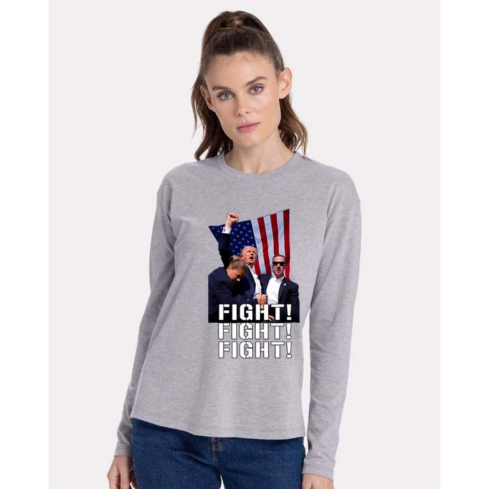 Trump Fist Pumped Fight Pray For Trump America Womens Cotton Relaxed Long Sleeve T-Shirt