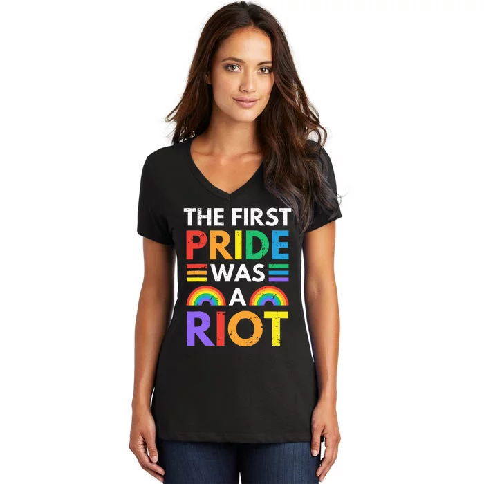 The First Pride Was A Riot LGBTQ+ Subtle Pride Month 2021 Women's V-Neck T-Shirt