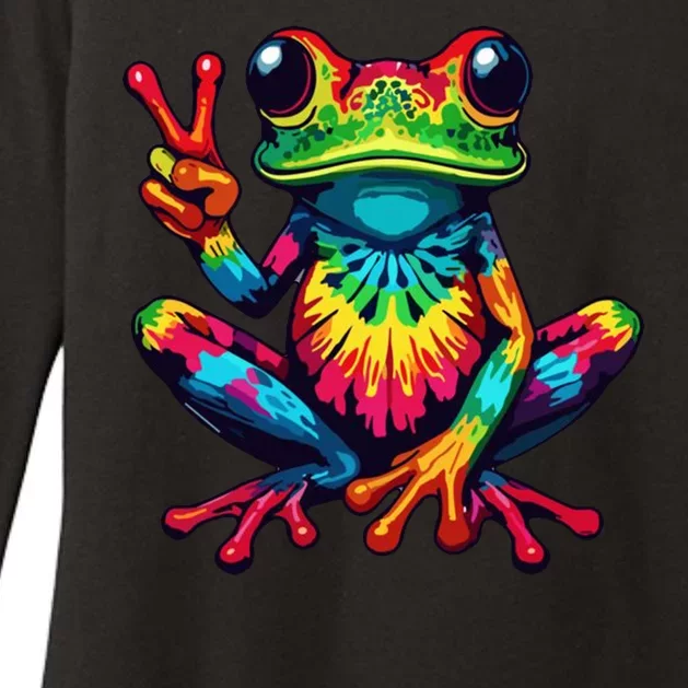 Tiedye Frog Peace Sign Hippie Womens CVC Long Sleeve Shirt