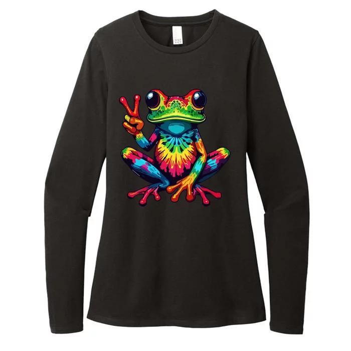 Tiedye Frog Peace Sign Hippie Womens CVC Long Sleeve Shirt