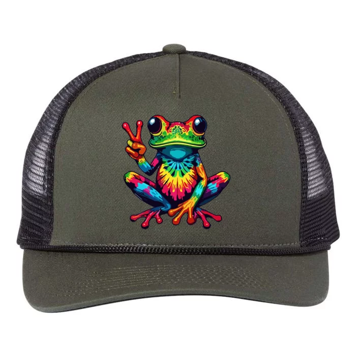 Tiedye Frog Peace Sign Hippie Retro Rope Trucker Hat Cap