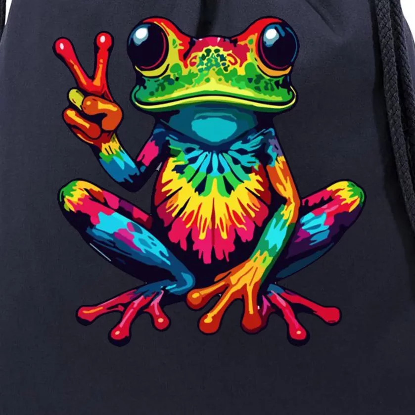 Tiedye Frog Peace Sign Hippie Drawstring Bag