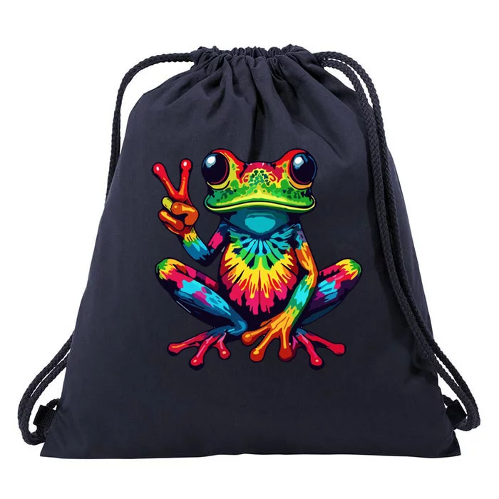 Tiedye Frog Peace Sign Hippie Drawstring Bag