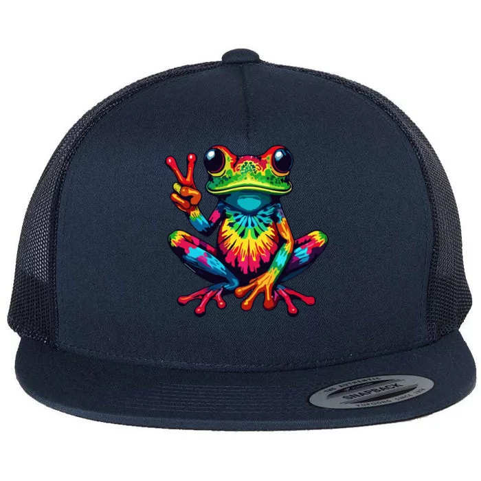 Tiedye Frog Peace Sign Hippie Flat Bill Trucker Hat