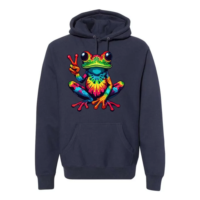 Tiedye Frog Peace Sign Hippie Premium Hoodie