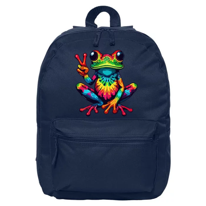 Tiedye Frog Peace Sign Hippie 16 in Basic Backpack