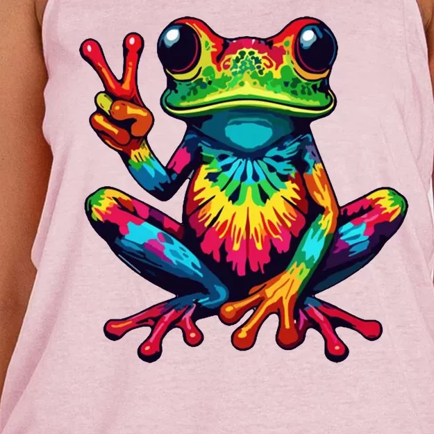 Tiedye Frog Peace Sign Hippie Women's Knotted Racerback Tank